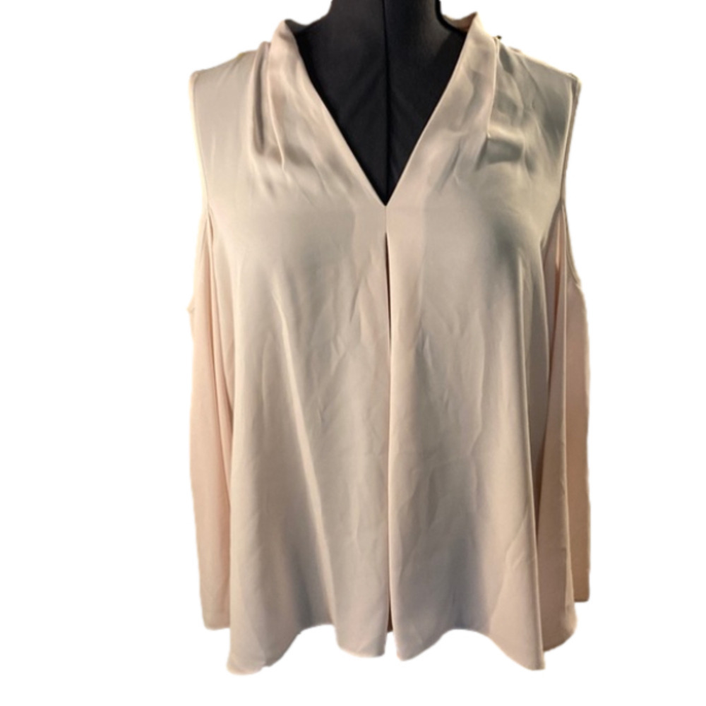 VINCE Camuto Women's Soft Pink Open Shoulder Long Wide Sleeve V Neck Blouse (XL)